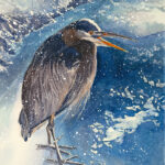 Winter Heron is a pen and ink with watercolor.